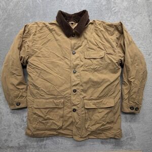 Vintage North Bay Coat Mens Large Brown Canvas Plaid Lined Button Workwear Field